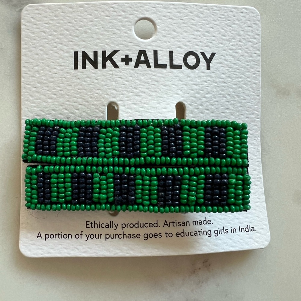 Ink & alloy beaded hair clips